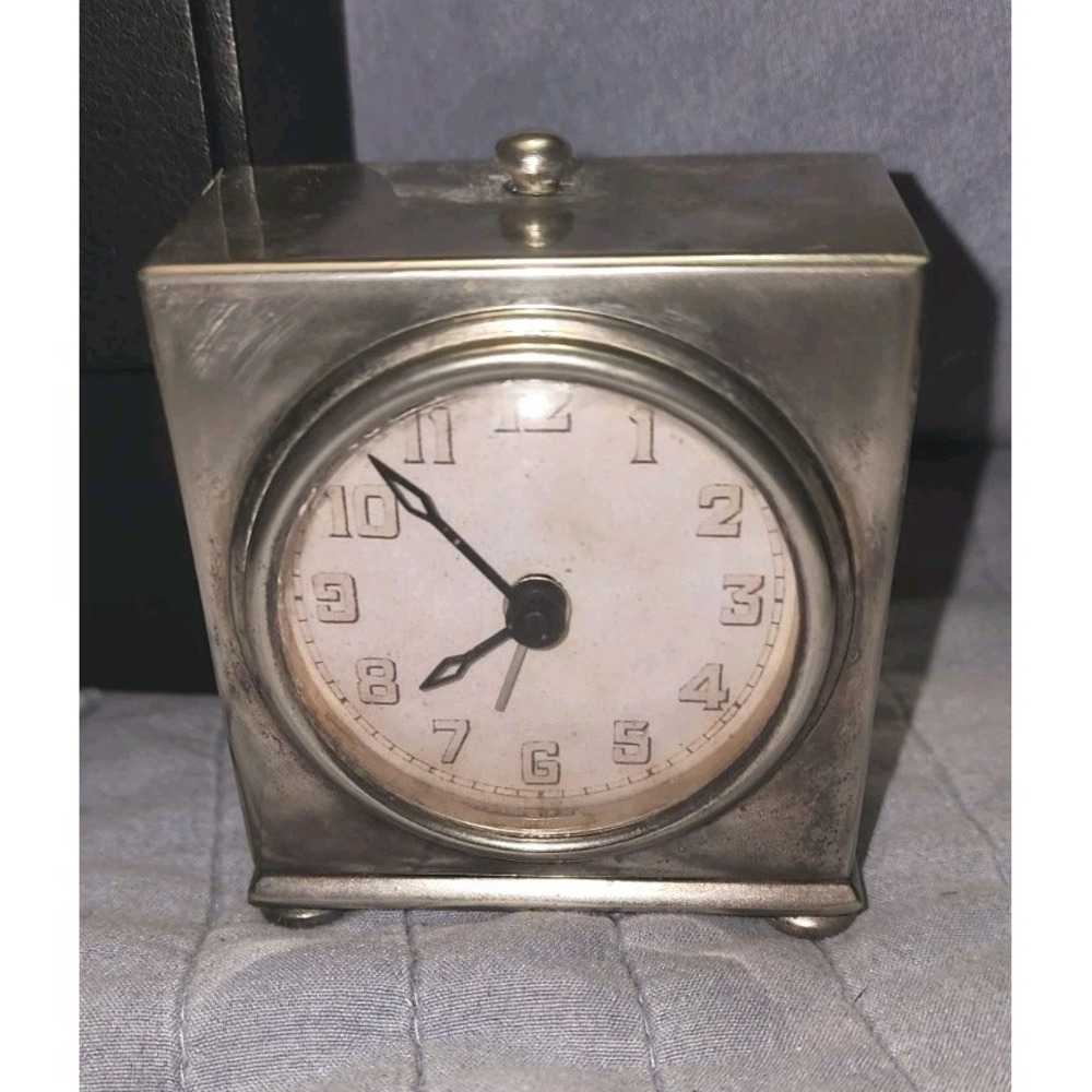 Vintage Pottery Barn Silver T Square Alarm Clock W Black Case Works Great 1998 W - Picture 2 of 7
